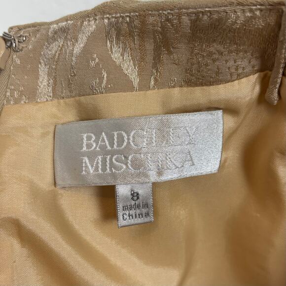 Badgley Mischka Beige Sleeveless Beaded Embroidered Dress Size 8 - Picture 5 of 6